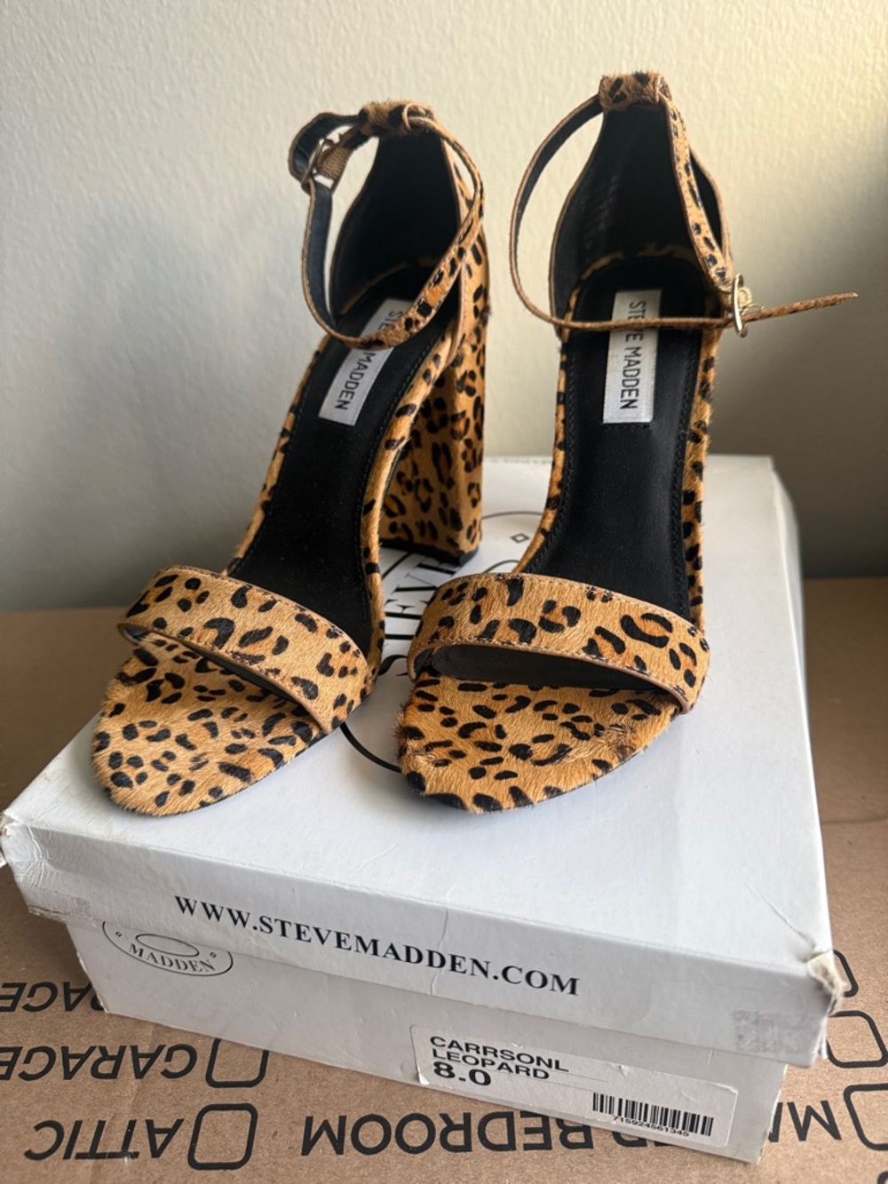 Steve Madden Leopard Print Ankle-Strap Block Heels